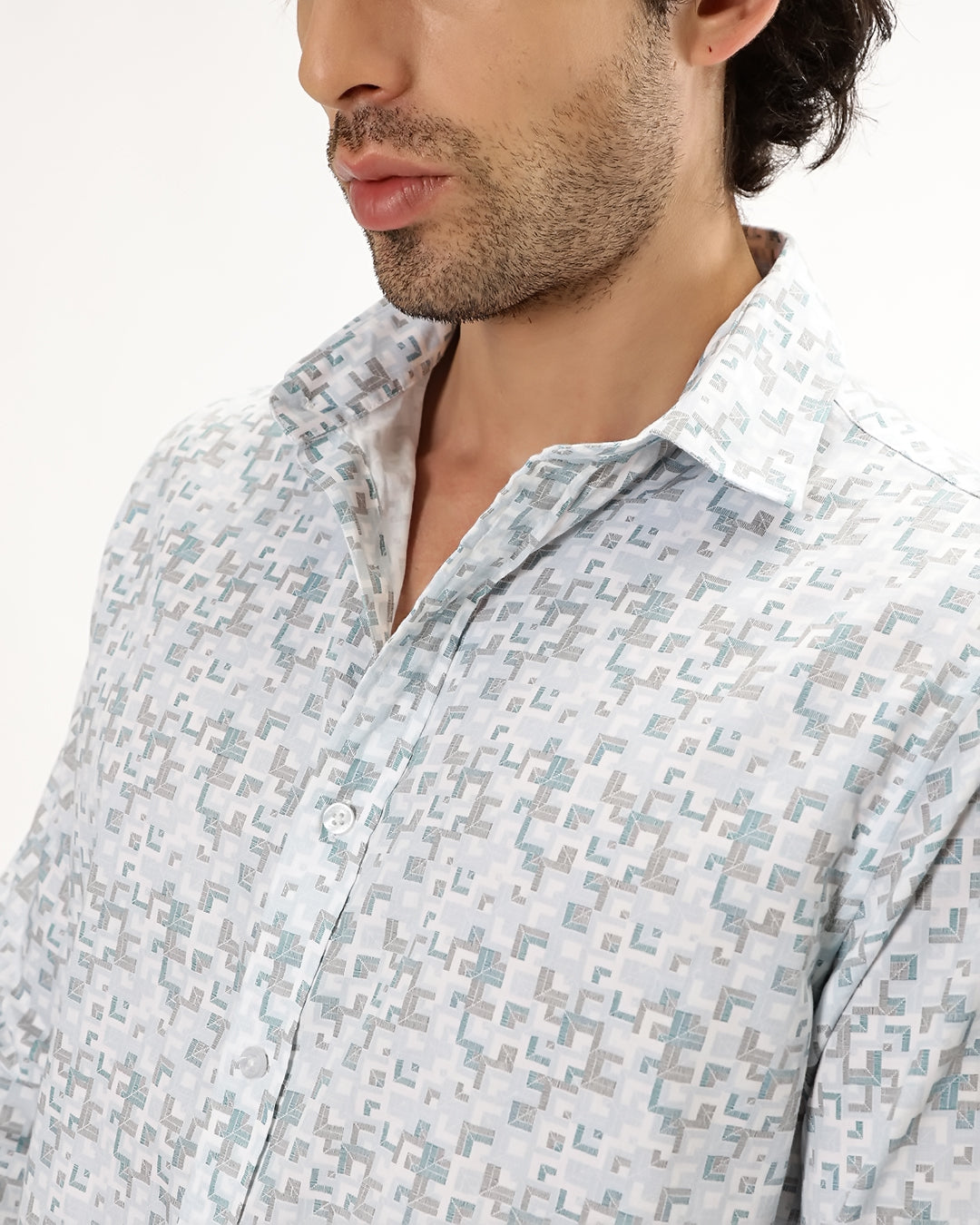 Velin- Regular Fit Satin Geometric Print Shirt