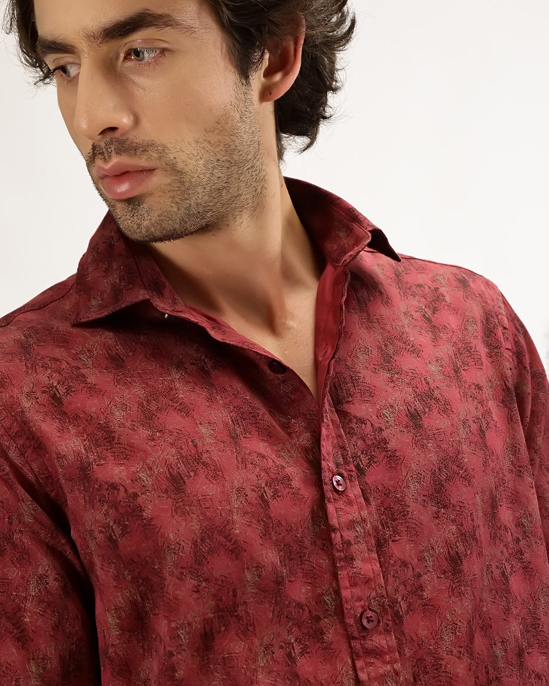 Velin- Regular Fit Satin Abstract Print Shirt
