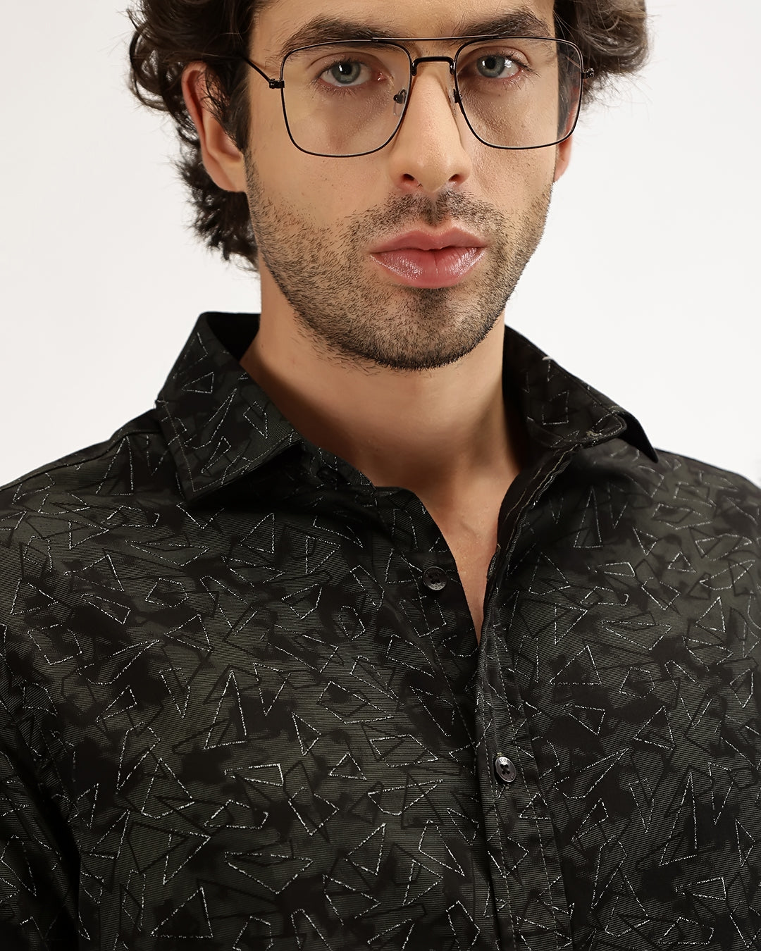 Velin- Regular Fit Satin Geometric Print Shirt