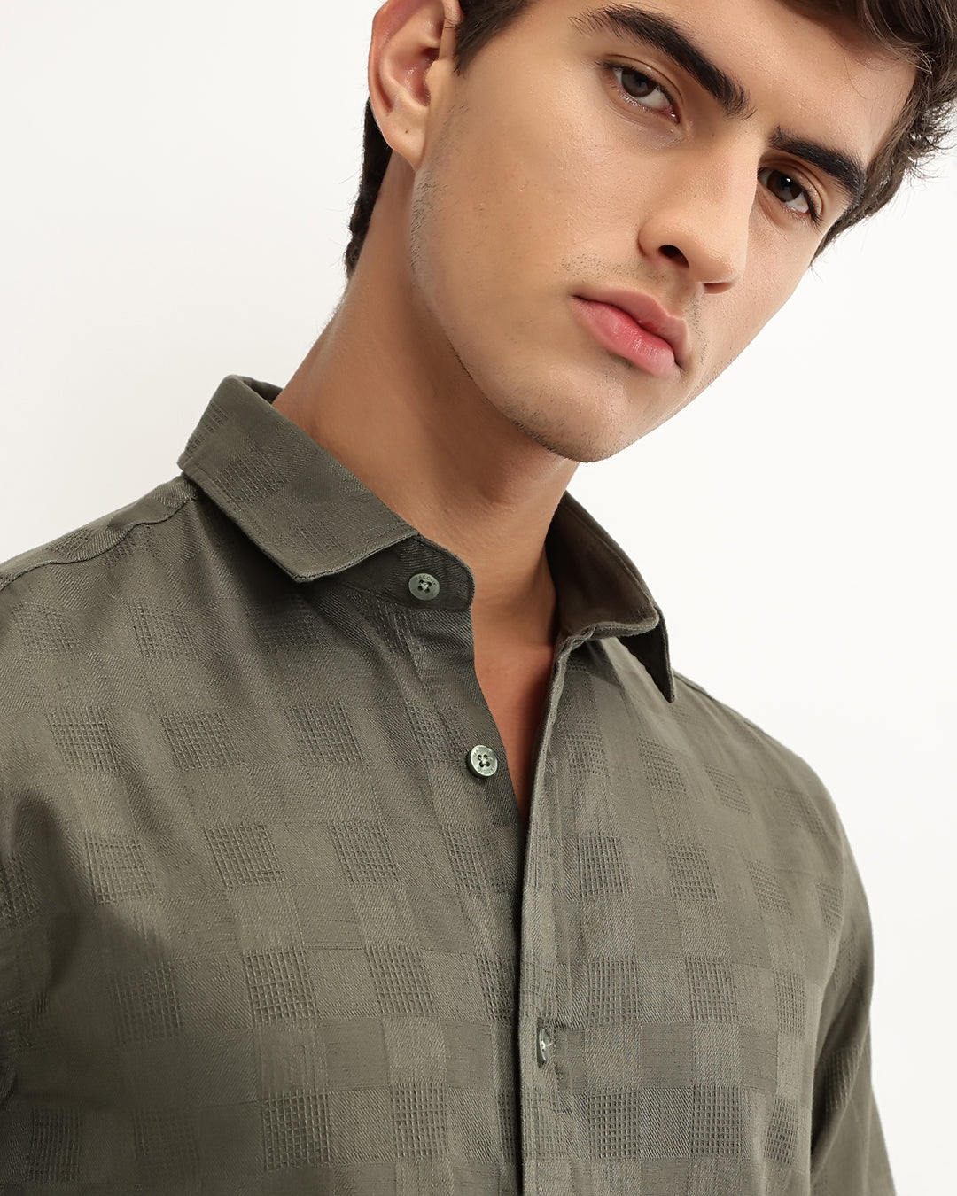 Rivon - Regular Fit Dobby Checked Shirt