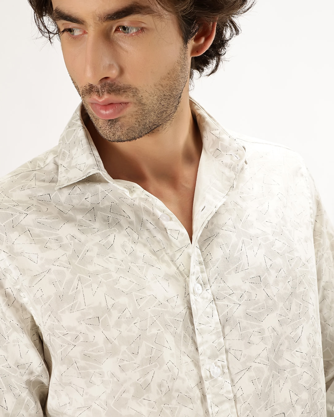 Velin- Regular Fit Satin Geometric Print Shirt